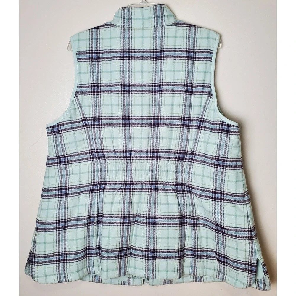 J Jill Women's XL‎ Plaid Flannel Fleece Lined Long Vest Full Zip Pastel Spring